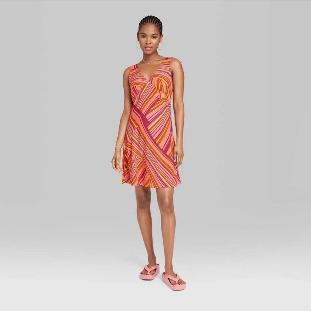 Wild fable, medium pink and orange multi striped slip dress